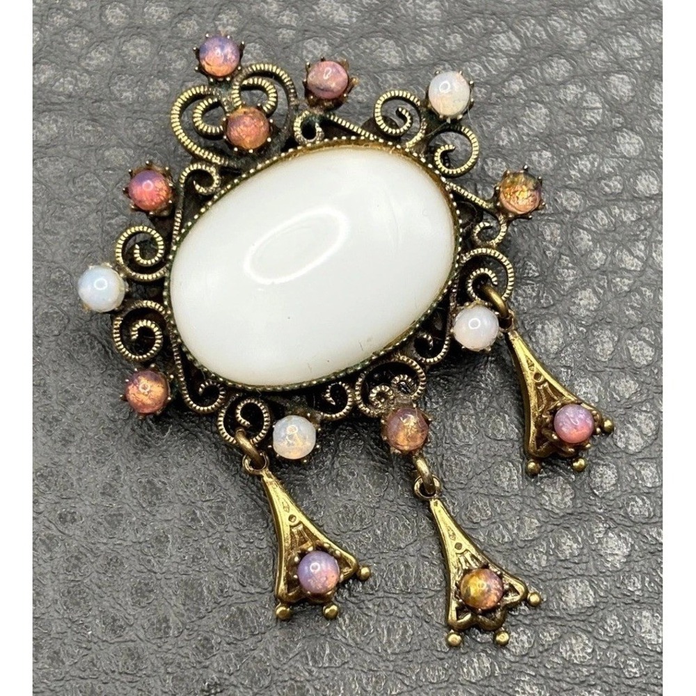 Vintage Original by Robert Victorian Revival Faux Opal Filigree Dangle Brooch